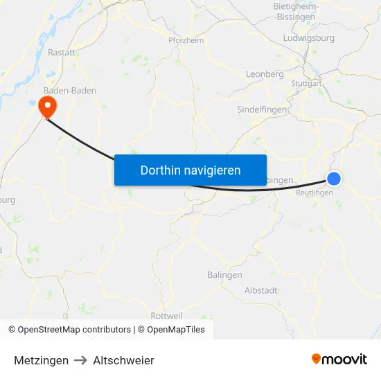 Metzingen to Altschweier map