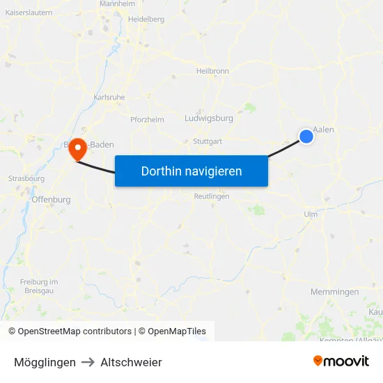 Mögglingen to Altschweier map