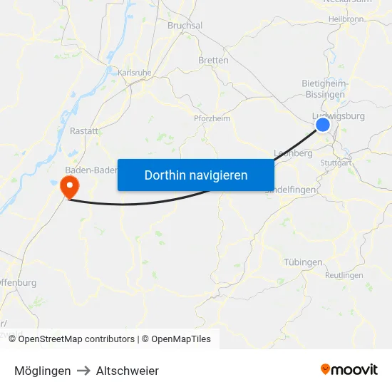 Möglingen to Altschweier map