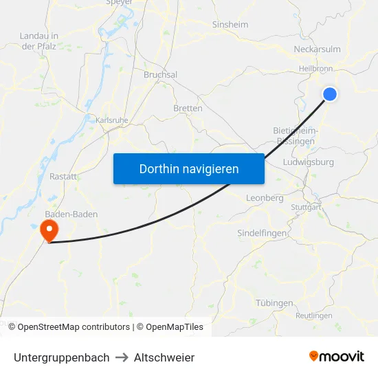 Untergruppenbach to Altschweier map