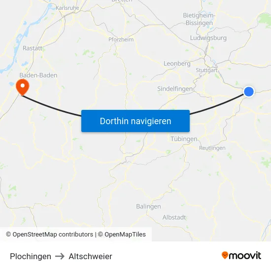 Plochingen to Altschweier map