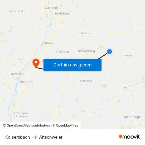 Kaisersbach to Altschweier map