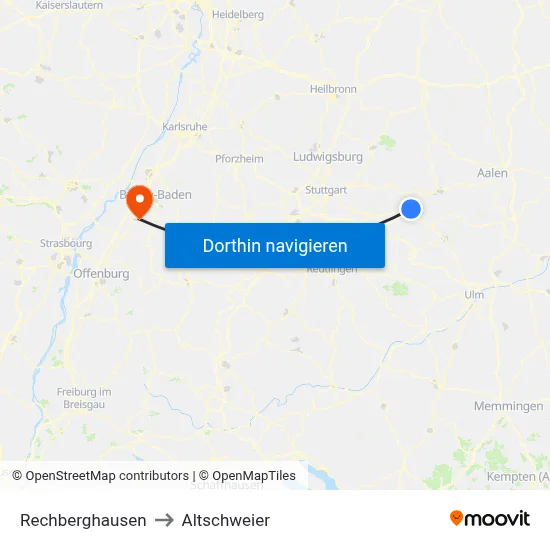 Rechberghausen to Altschweier map