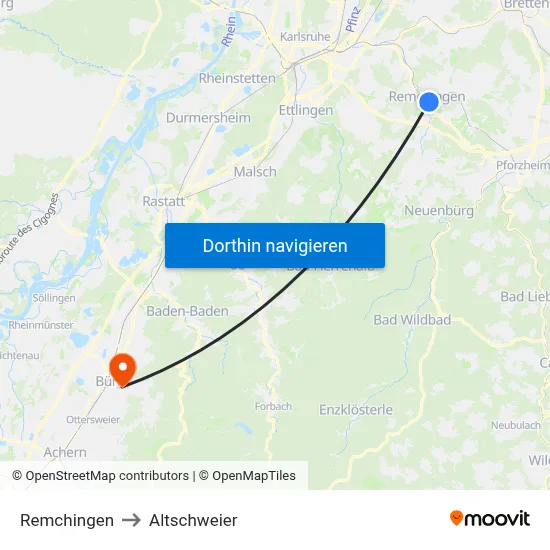 Remchingen to Altschweier map