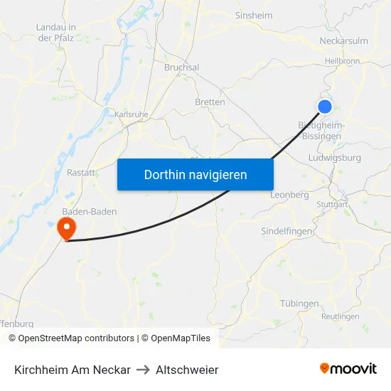 Kirchheim Am Neckar to Altschweier map
