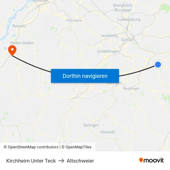 Kirchheim Unter Teck to Altschweier map