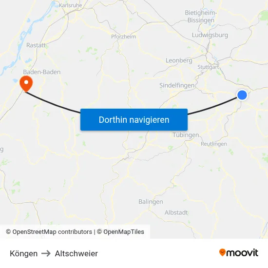 Köngen to Altschweier map