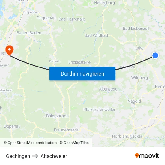 Gechingen to Altschweier map