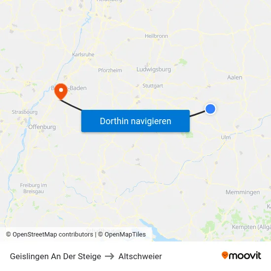 Geislingen An Der Steige to Altschweier map