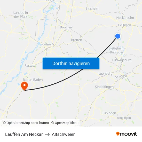 Lauffen Am Neckar to Altschweier map