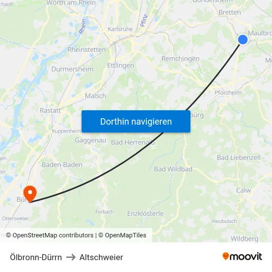 Ölbronn-Dürrn to Altschweier map