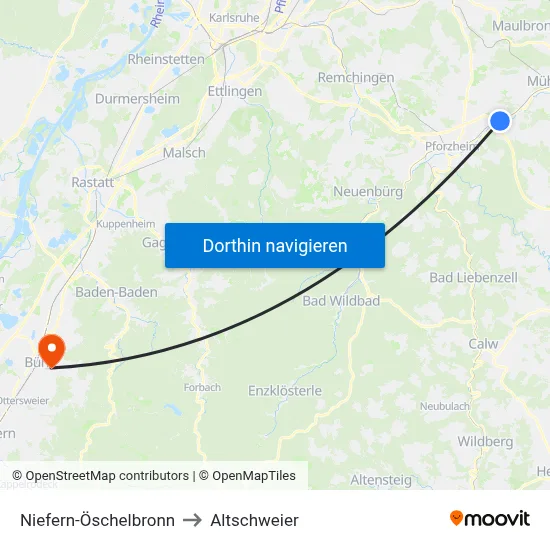 Niefern-Öschelbronn to Altschweier map