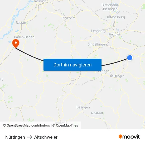 Nürtingen to Altschweier map