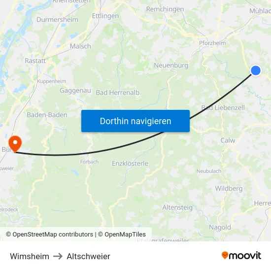 Wimsheim to Altschweier map