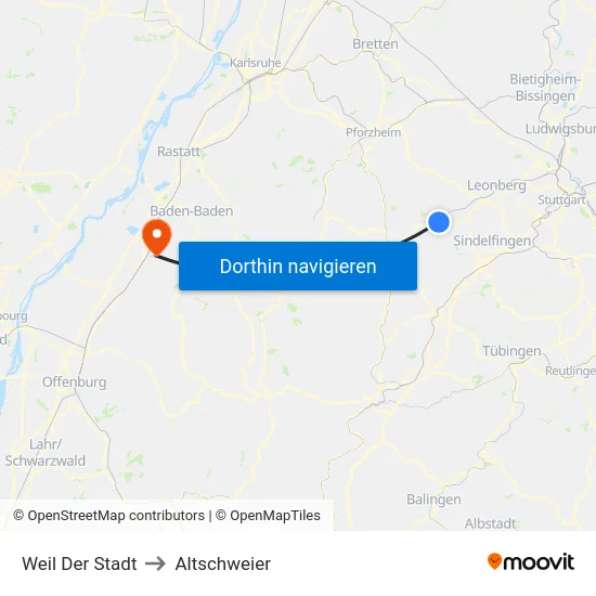 Weil Der Stadt to Altschweier map