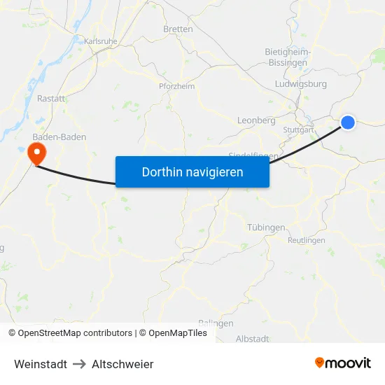 Weinstadt to Altschweier map