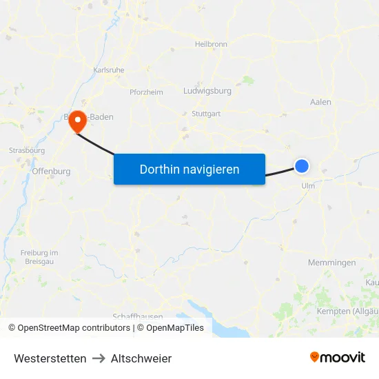 Westerstetten to Altschweier map