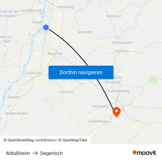 Altlußheim to Degerloch map