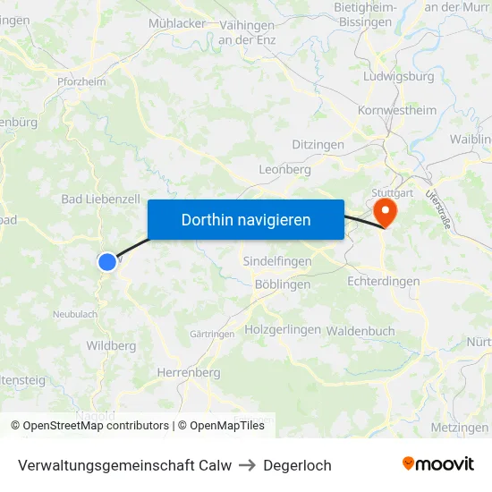 Verwaltungsgemeinschaft Calw to Degerloch map