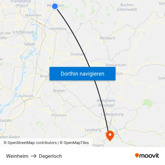 Weinheim to Degerloch map