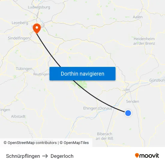 Schnürpflingen to Degerloch map