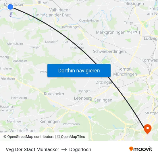 Vvg Der Stadt Mühlacker to Degerloch map