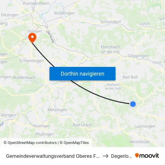 Gemeindeverwaltungsverband Oberes Filstal to Degerloch map
