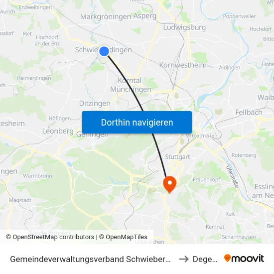 Gemeindeverwaltungsverband Schwieberdingen-Hemmingen to Degerloch map