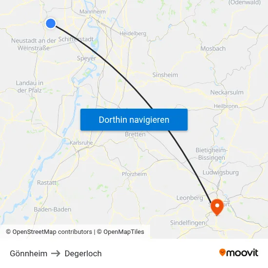 Gönnheim to Degerloch map