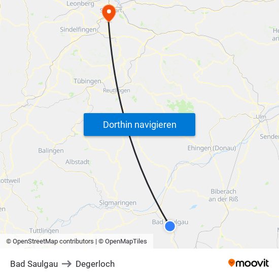 Bad Saulgau to Degerloch map