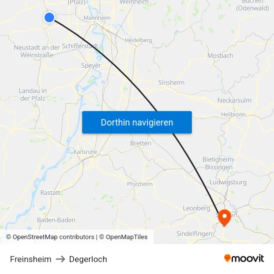 Freinsheim to Degerloch map