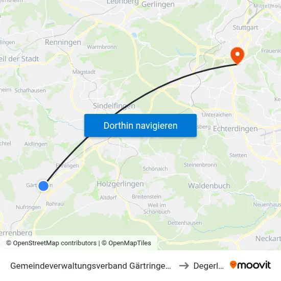 Gemeindeverwaltungsverband Gärtringen/Ehningen to Degerloch map
