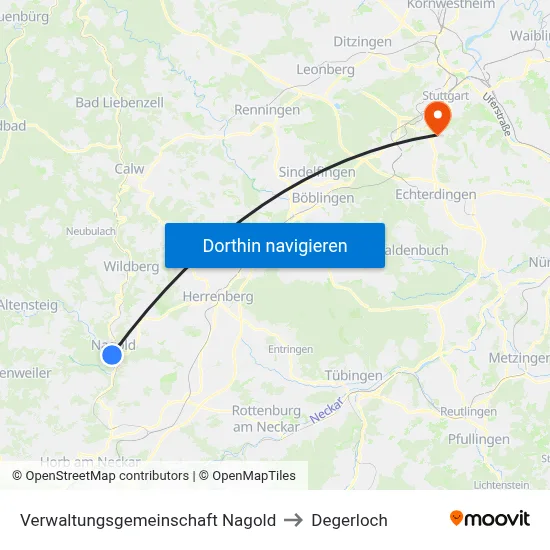 Verwaltungsgemeinschaft Nagold to Degerloch map