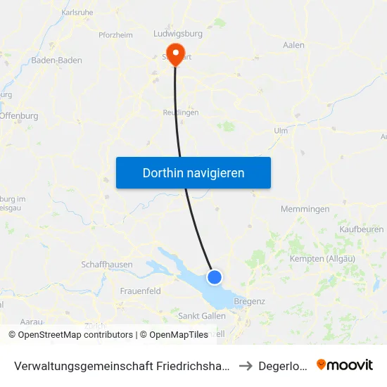 Verwaltungsgemeinschaft Friedrichshafen to Degerloch map
