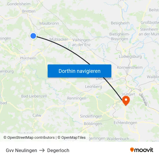 Gvv Neulingen to Degerloch map