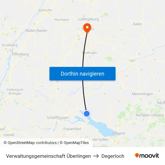 Verwaltungsgemeinschaft Überlingen to Degerloch map