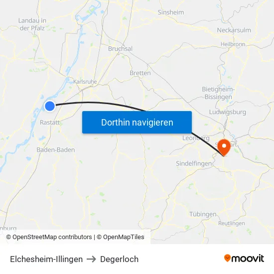 Elchesheim-Illingen to Degerloch map