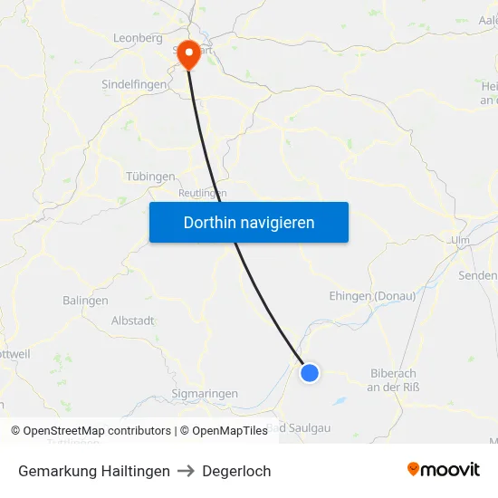 Gemarkung Hailtingen to Degerloch map