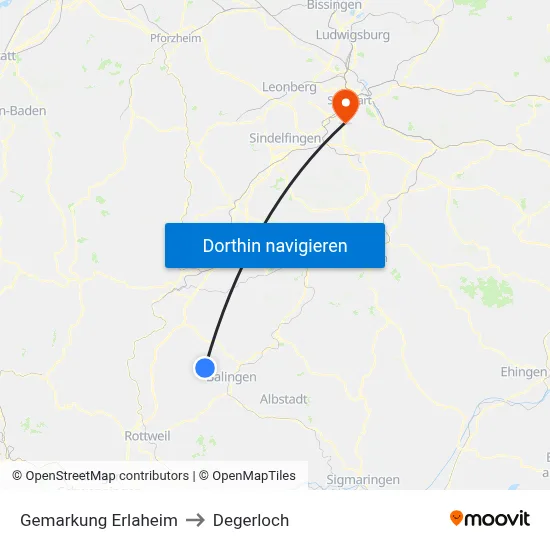 Gemarkung Erlaheim to Degerloch map