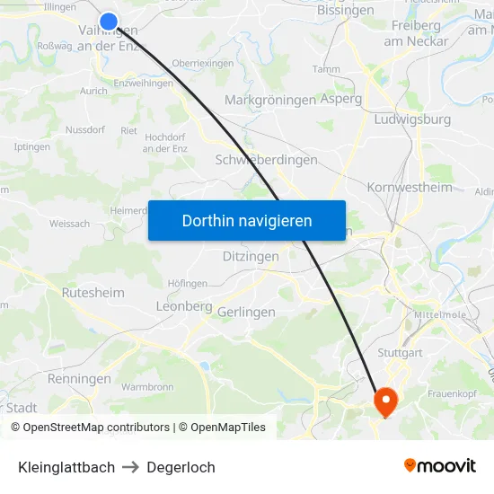 Kleinglattbach to Degerloch map