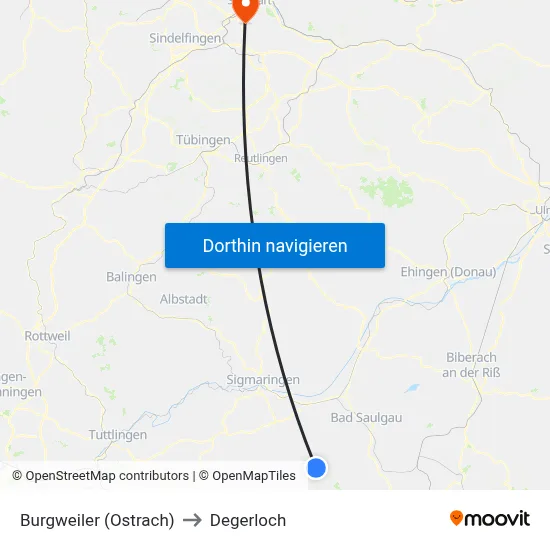 Burgweiler (Ostrach) to Degerloch map