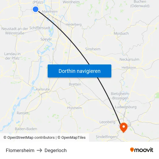 Flomersheim to Degerloch map