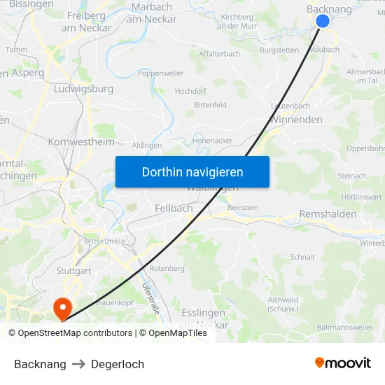 Backnang to Degerloch map