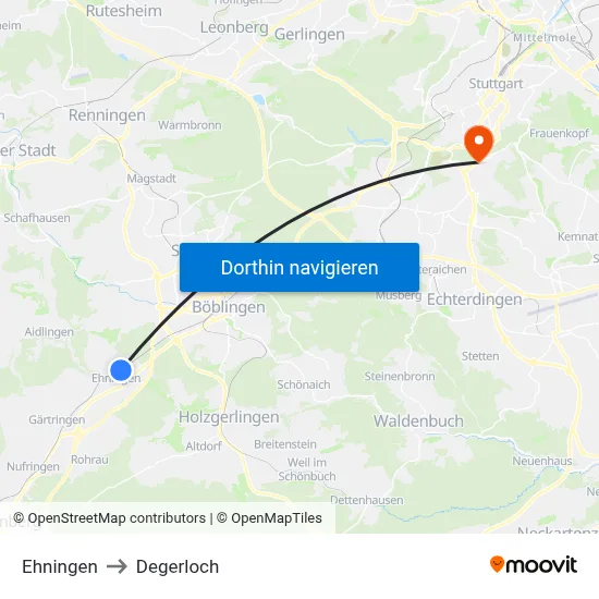 Ehningen to Degerloch map