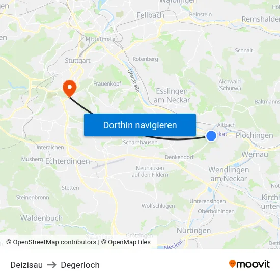 Deizisau to Degerloch map