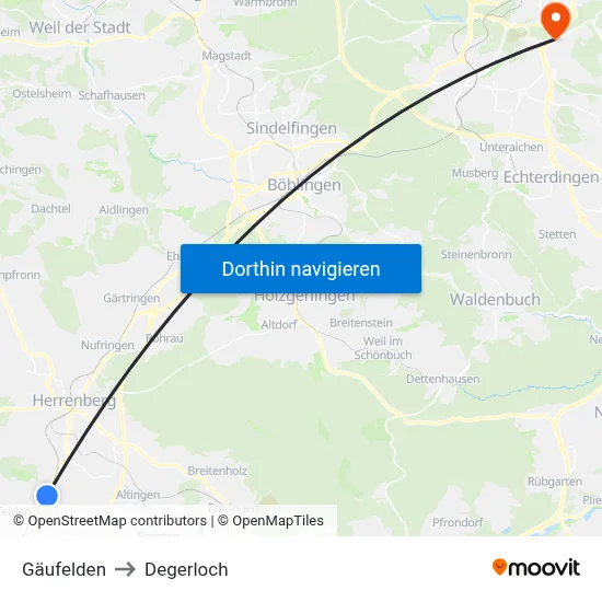 Gäufelden to Degerloch map