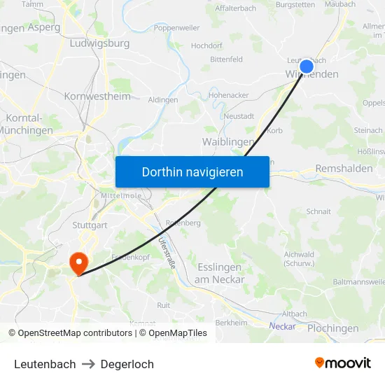 Leutenbach to Degerloch map