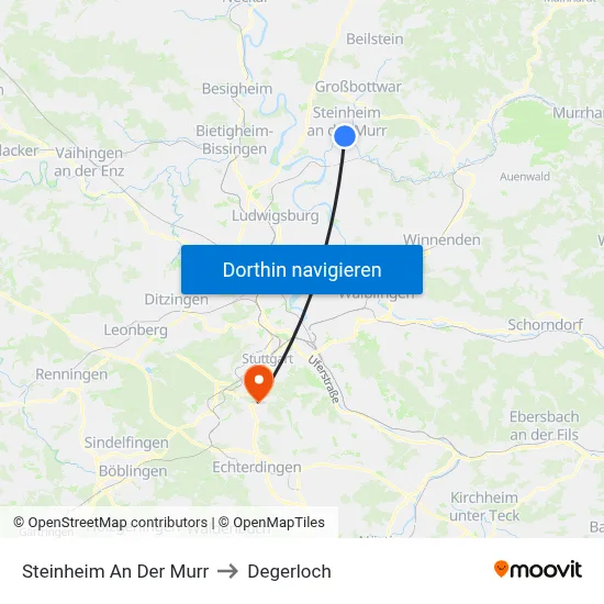 Steinheim An Der Murr to Degerloch map