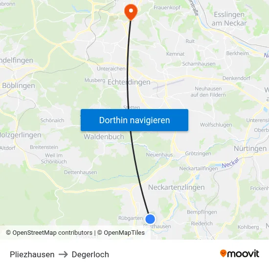 Pliezhausen to Degerloch map