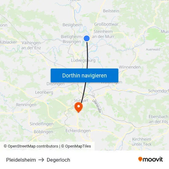Pleidelsheim to Degerloch map